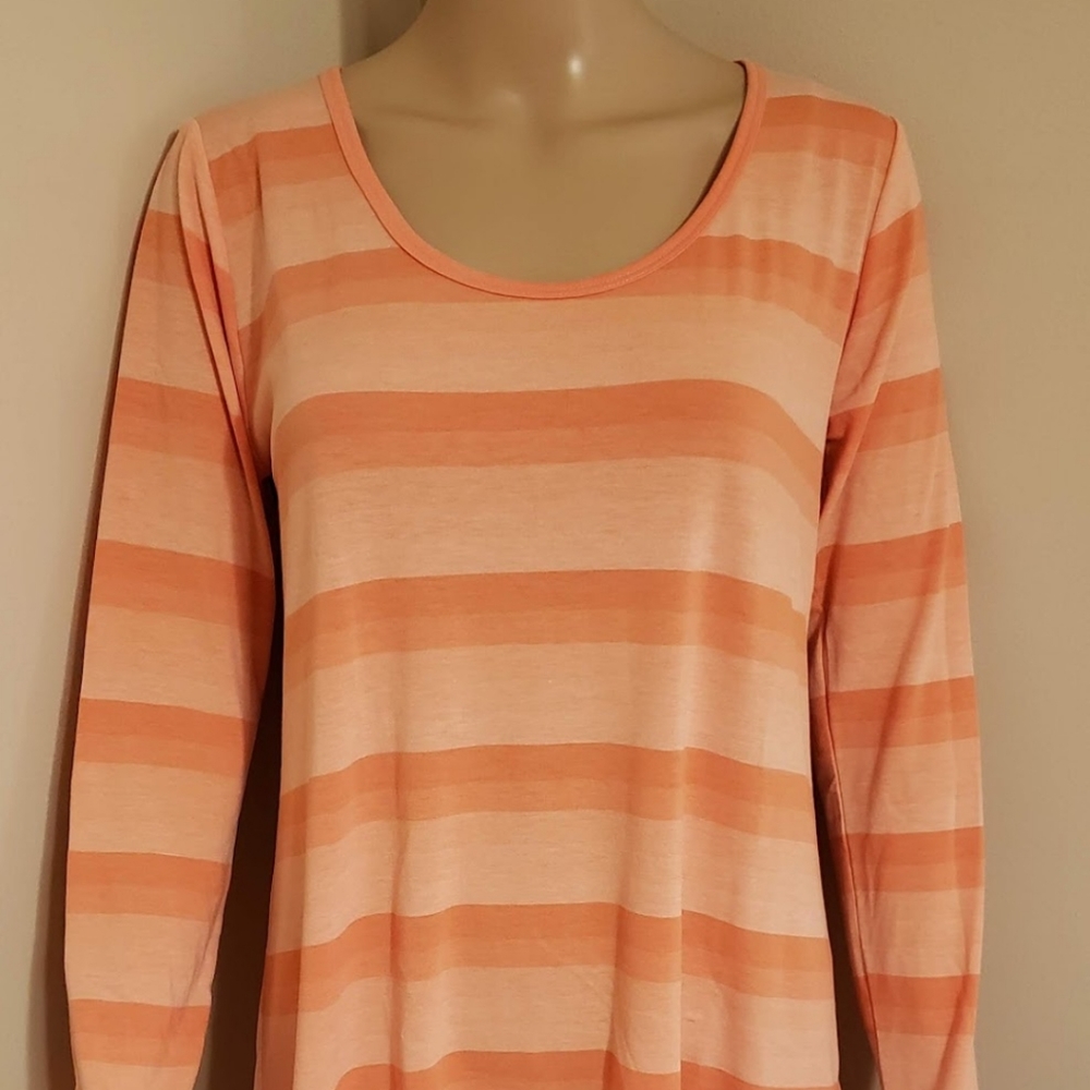 NWT Lularoe S Lynnae Orange Coral Peach Ombre Striped Tunic Top - Picture 7 of 14